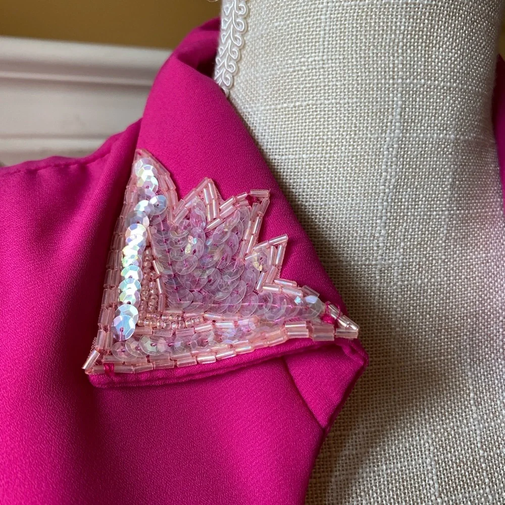 ❌SOLD❌ NWT VTG JUSTIN DAVID HOT PINK BEADED SEQUINED GOWN DRESS 70’S 80SIZE 14 - Picture 4 of 13